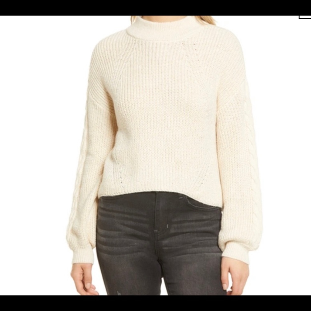 BP Women's Sweater White Ivory Size XS Cable Knit Sleeve Pullover $45 #002